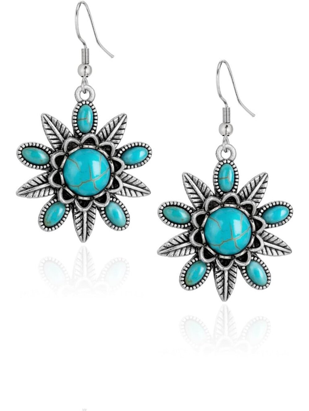 Floral Turquoise Dangle Drop Earrings for Women - Boho Chic Jewelry Accessory